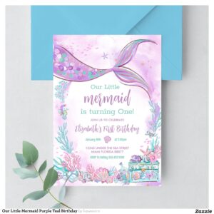 Our Little Mermaid Purple Teal Birthday Invitation