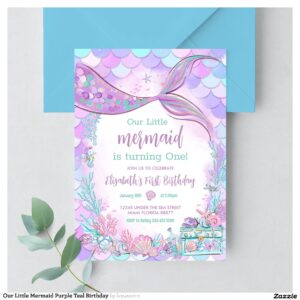 Our Little Mermaid Purple Teal Birthday Invitation