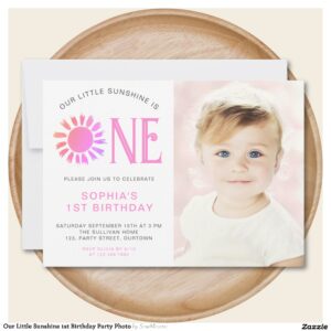 Our Little Sunshine 1st Birthday Party Photo Invitation