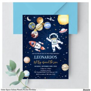 Outer Space Galaxy Planets Rocket Birthday Invitation