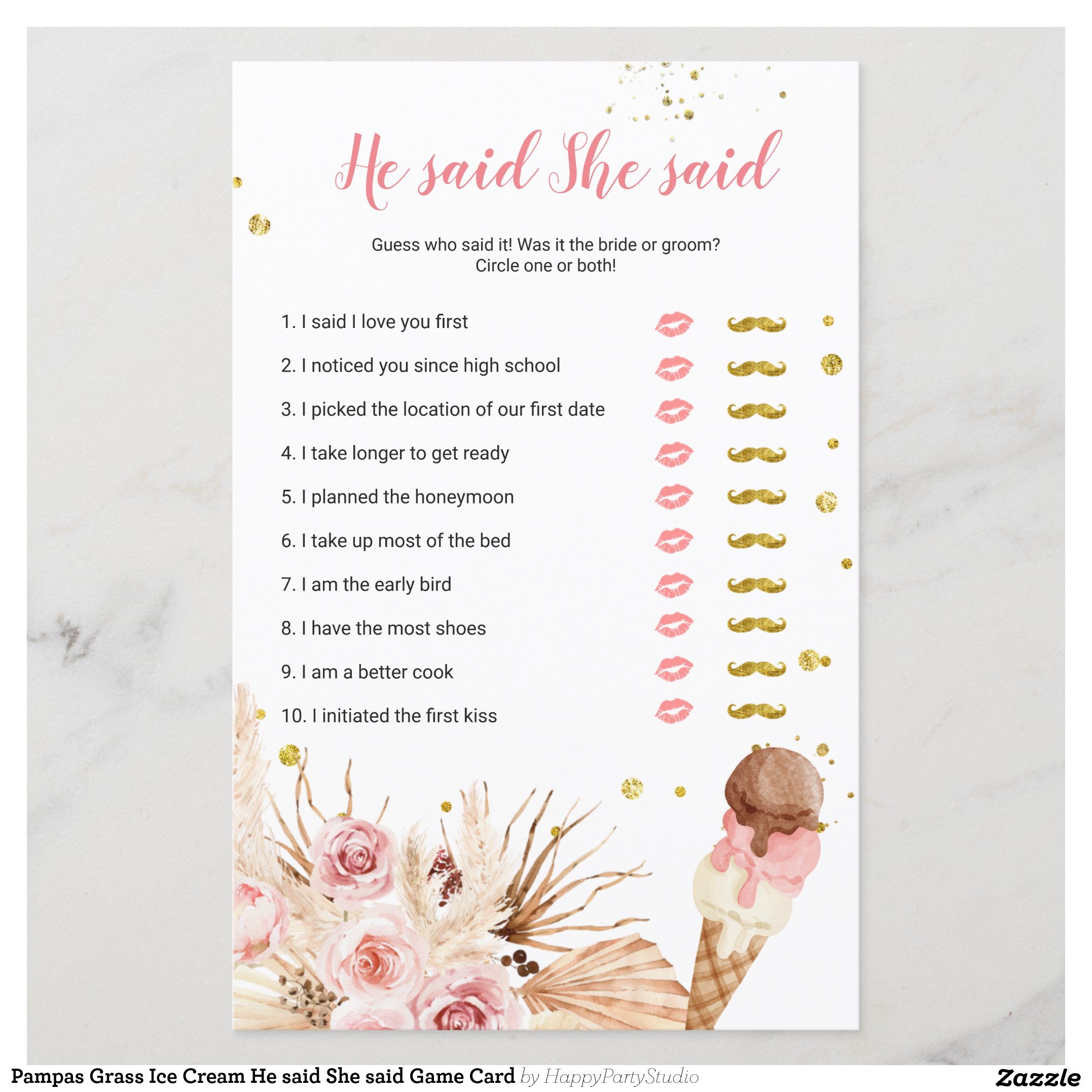 Pampas Grass Ice Cream He said She said Game Card