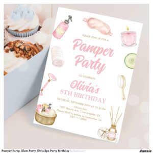 Pamper Party, Glam Party, Girls Spa Party Birthday Invitation