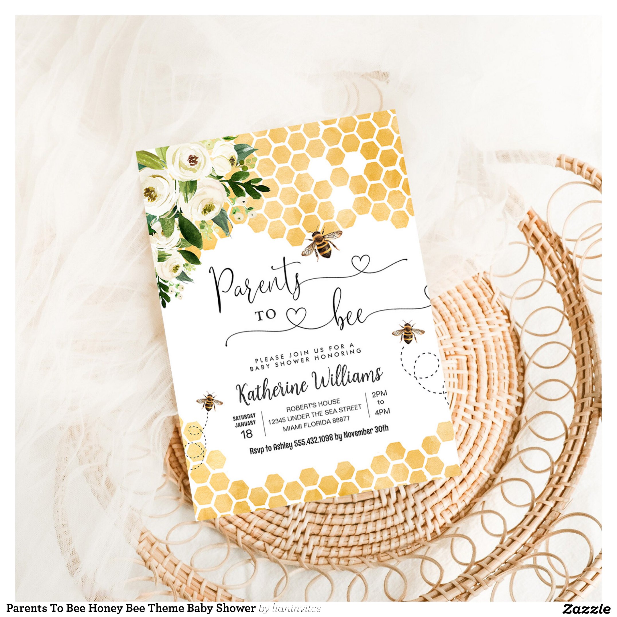 Parents To Bee Honey Bee Theme Baby Shower Invitation