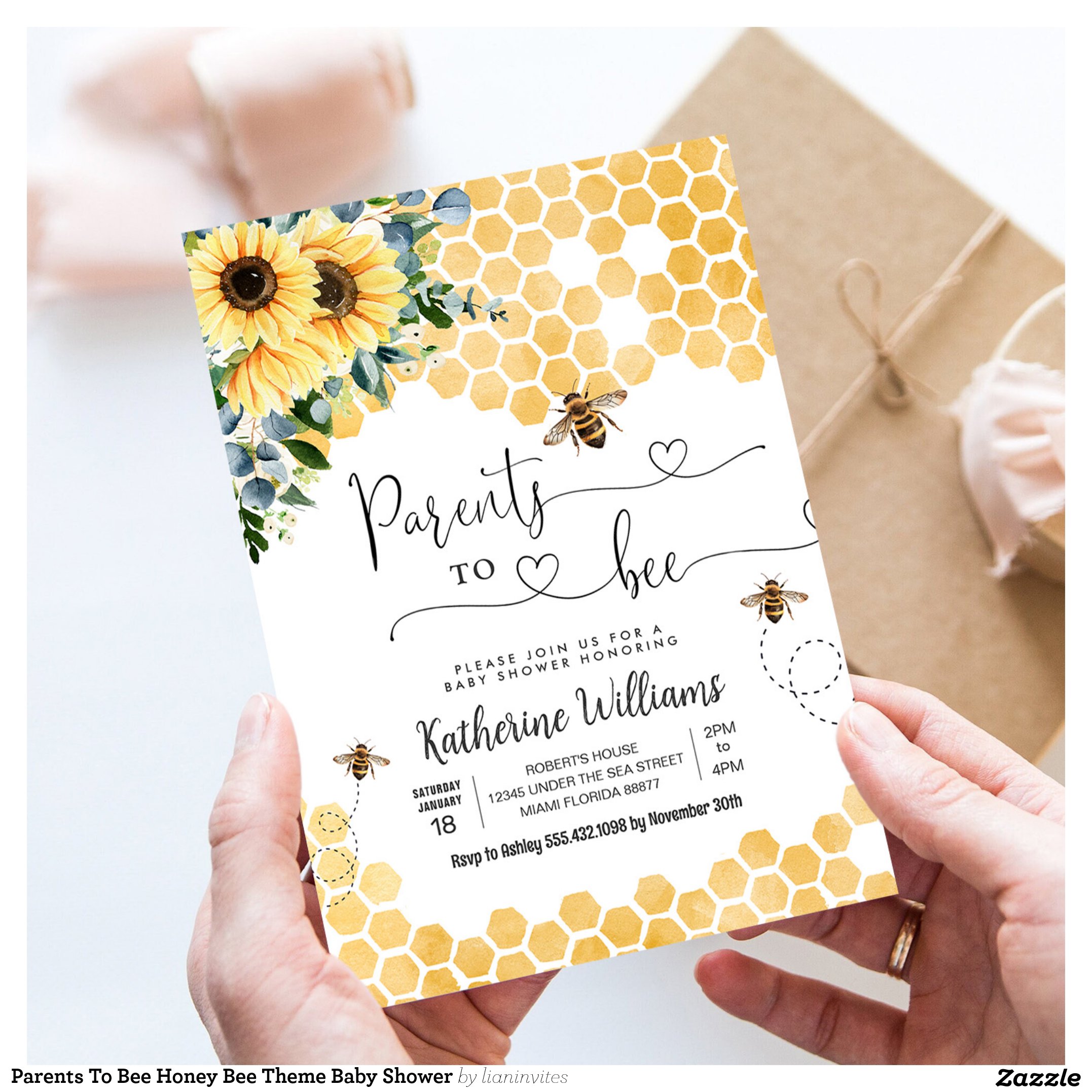 Parents To Bee Honey Bee Theme Baby Shower Invitation
