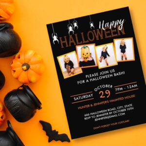 Party Halloween 4 Photo Spiders Party Invite
