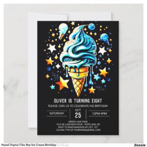 Pastel Digital Chic Boy Ice Cream Birthday Invitation