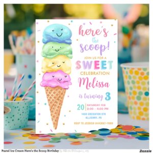 Pastel Ice Cream Here's the Scoop Birthday Invitation