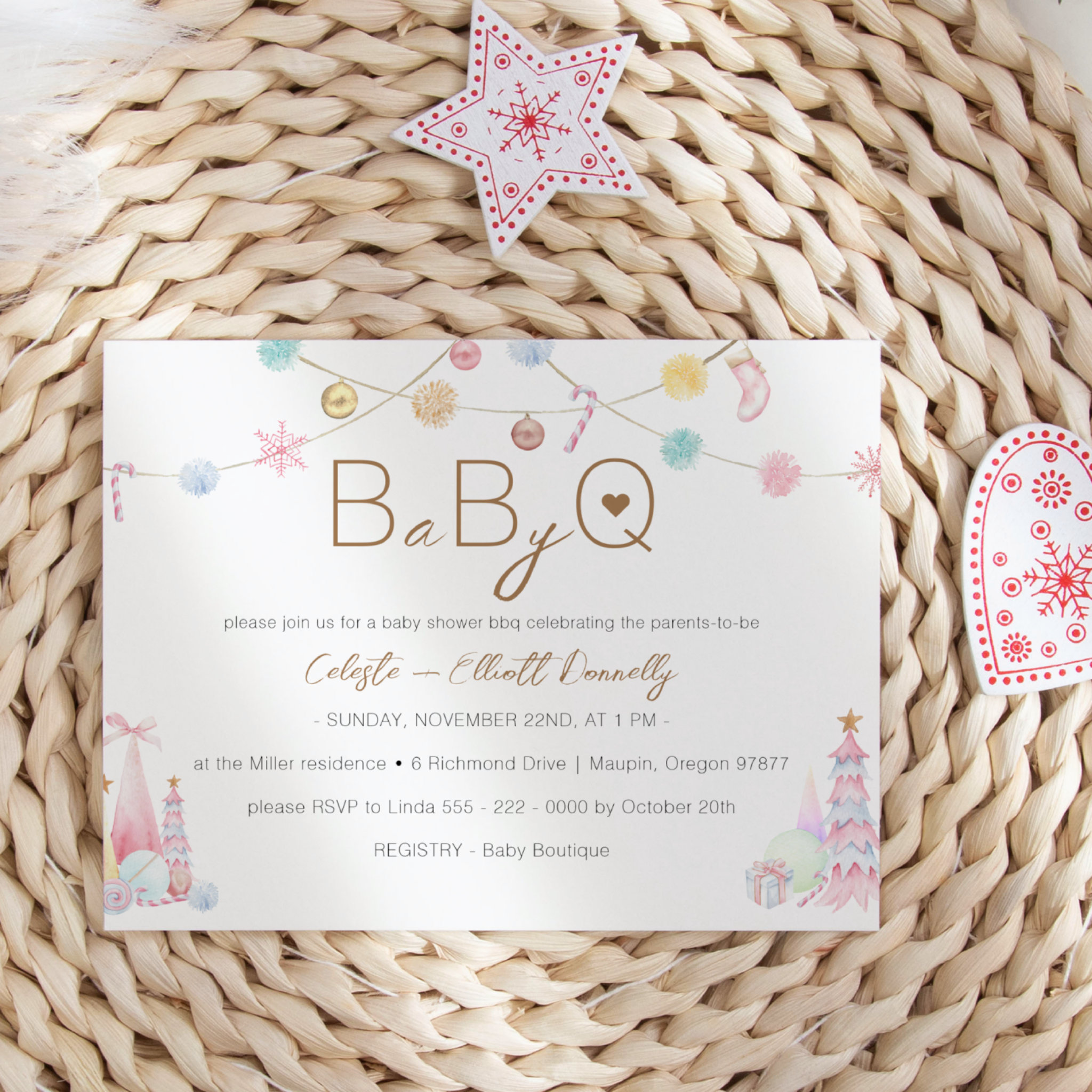 Pastel Winter Wonderland Baby-Q BBQ Baby Shower Invitation