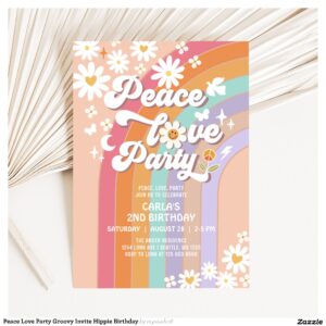 Peace Love Party Groovy Invite Hippie Birthday