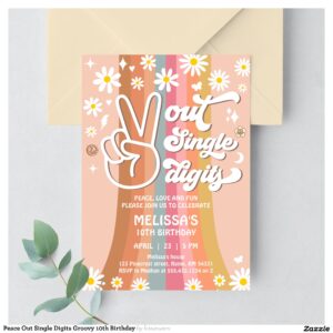 Peace Out Single Digits Groovy 10th Birthday Invitation