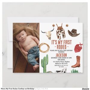 Photo My First Rodeo Cowboy 1st Birthday Invitation