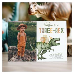 Photo Three-Rex Dinosaur Birthday Invitation
