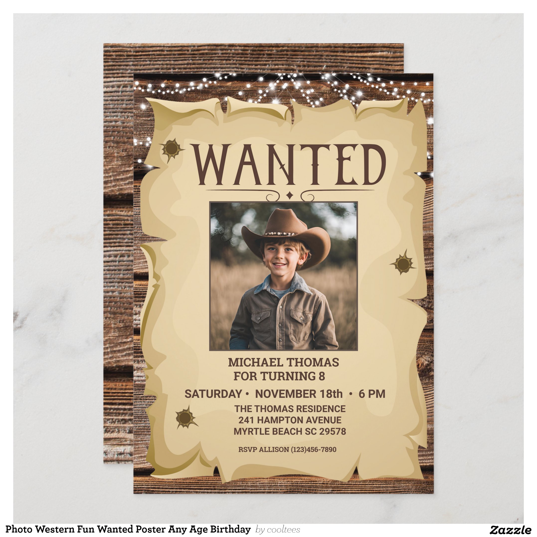 Photo Western Fun Wanted Poster Any Age Birthday Invitation