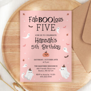 Pink and Black Halloween Birthday Party Invitation