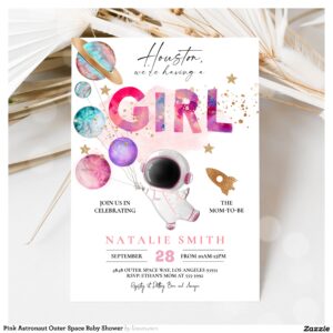 Pink Astronaut Outer Space Baby Shower Invitation