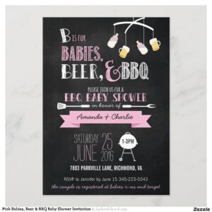 Pink Babies, Beer & BBQ Baby Shower Invitation