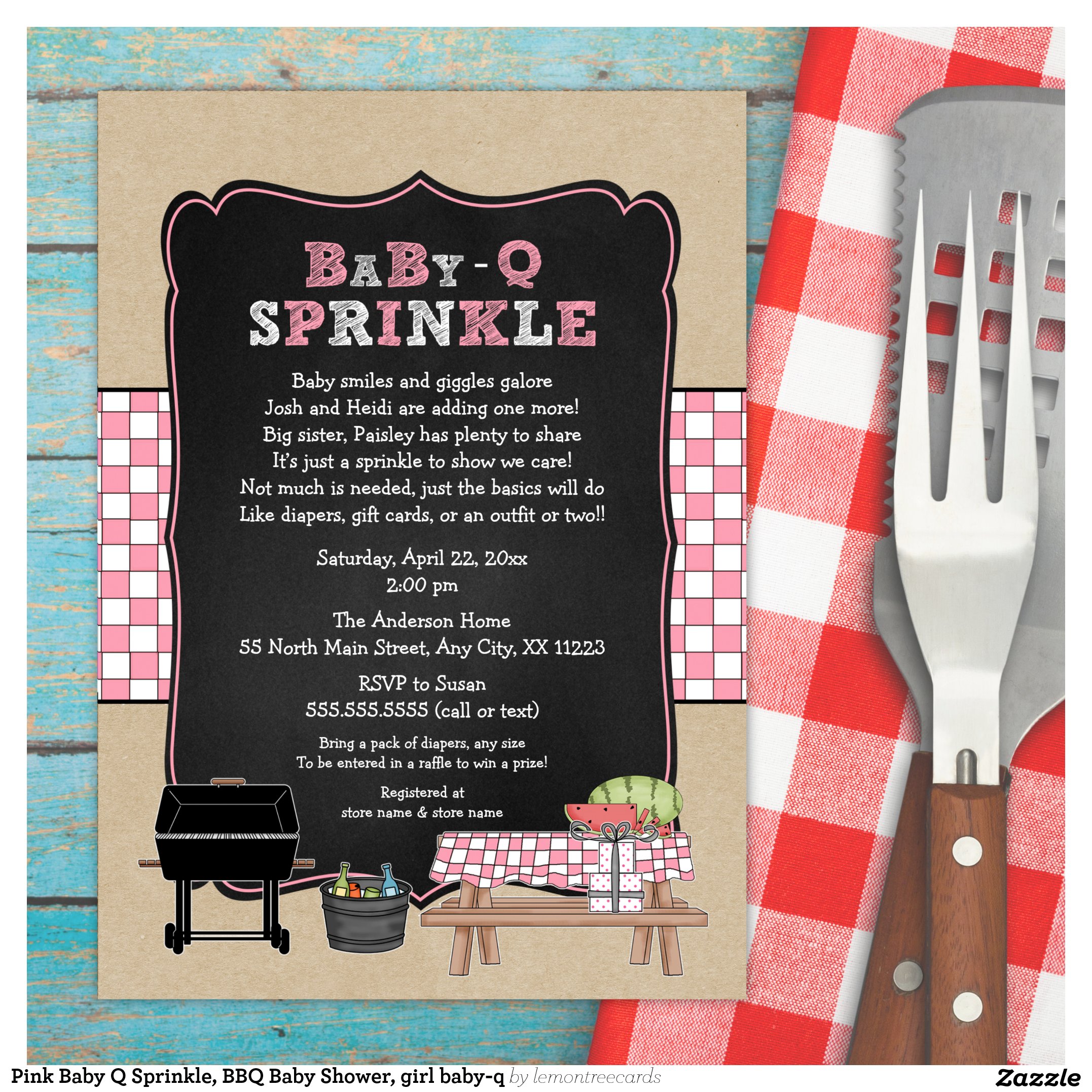 Pink Baby Q Sprinkle, BBQ Baby Shower, girl baby-q Invitation