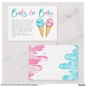 Pink Blue Ice Cream Gender Reveal Book Request Enclosure Card