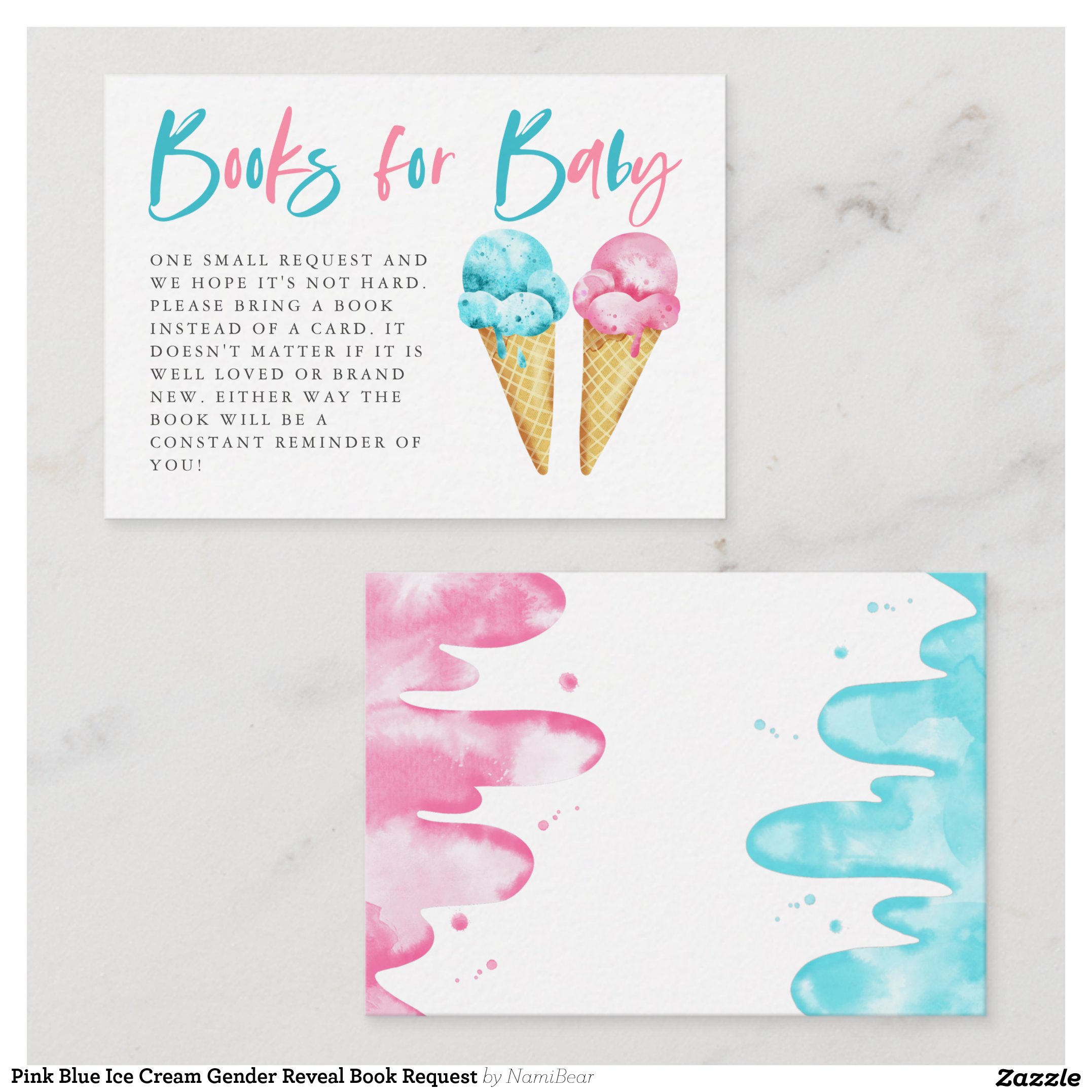 Pink Blue Ice Cream Gender Reveal Book Request Enclosure Card