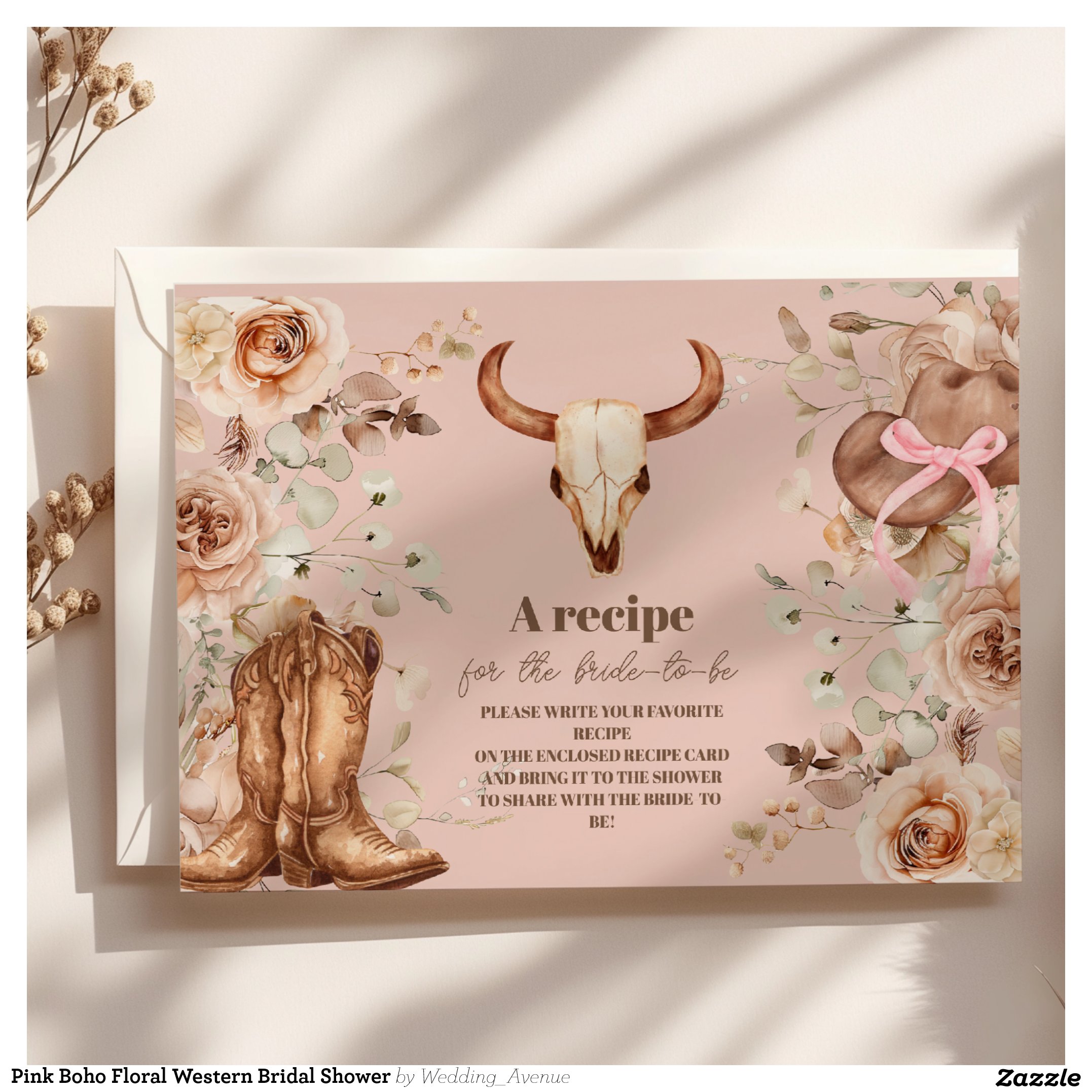 Pink Boho Floral Western Bridal Shower Enclosure Card