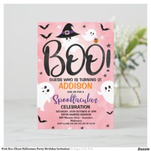 Pink Boo Ghost Halloween Party Birthday Invitation