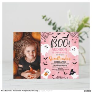 Pink Boo Girls Halloween Party Photo Birthday Invitation