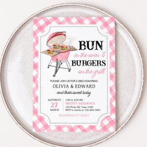 Pink Burger BBQ Baby Shower Invitation