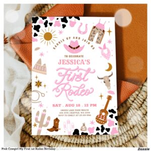 Pink Cowgirl My First 1st Rodeo Birthday Invitation