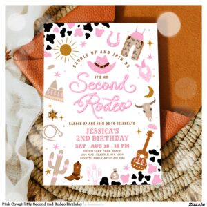 Pink Cowgirl My Second 2nd Rodeo Birthday Invitation