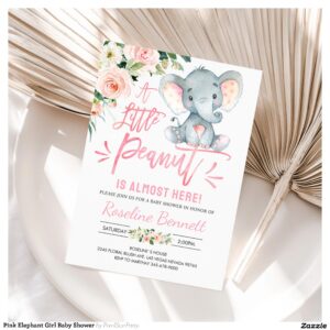 Pink Elephant Girl Baby Shower Invitation