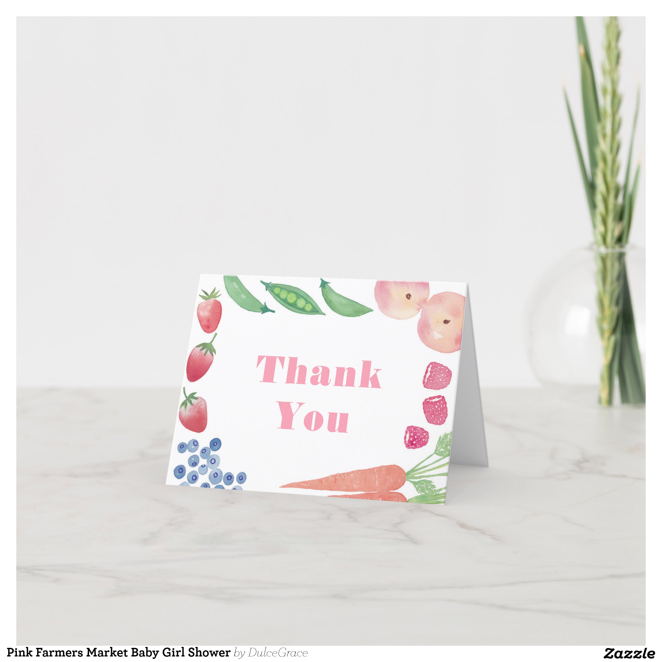 Pink Farmers Market Baby Girl Shower Thank You Card