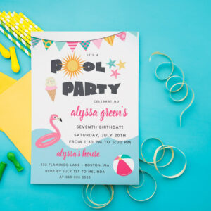 Pink Flamingo Pool Party Kid's Birthday Invitation