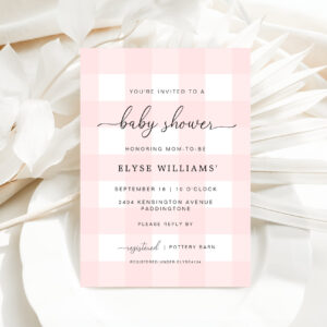 Pink Gingham Baby Shower Invitation