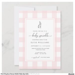 Pink Gingham Bunny Rabbit Baby Sprinkle Invitation