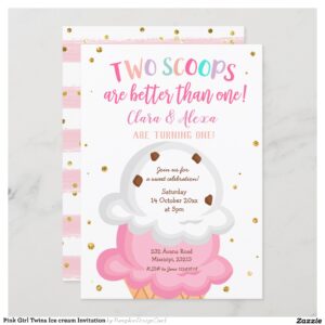Pink Girl Twins Ice cream Invitation