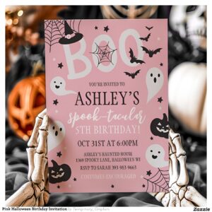 Pink Halloween Birthday Invitation