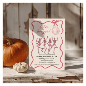 Pink Halloween Dancing Party Girly skeletons Announcement