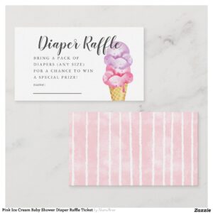 Pink Ice Cream Baby Shower Diaper Raffle Ticket Enclosure Card