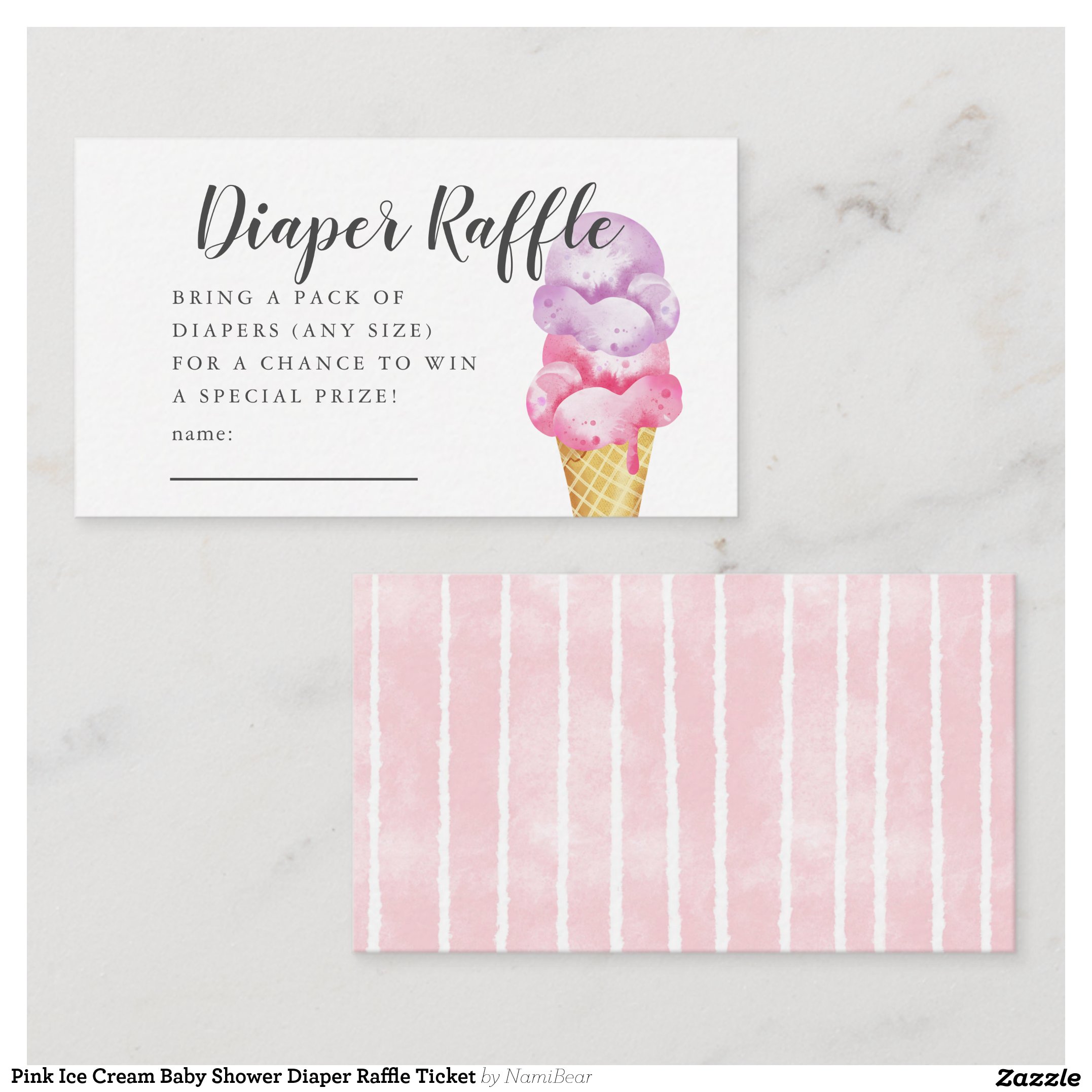 Pink Ice Cream Baby Shower Diaper Raffle Ticket Enclosure Card