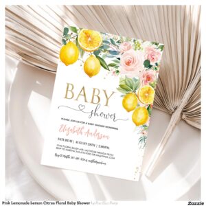Pink Lemonade Lemon Citrus Floral Baby Shower Invitation