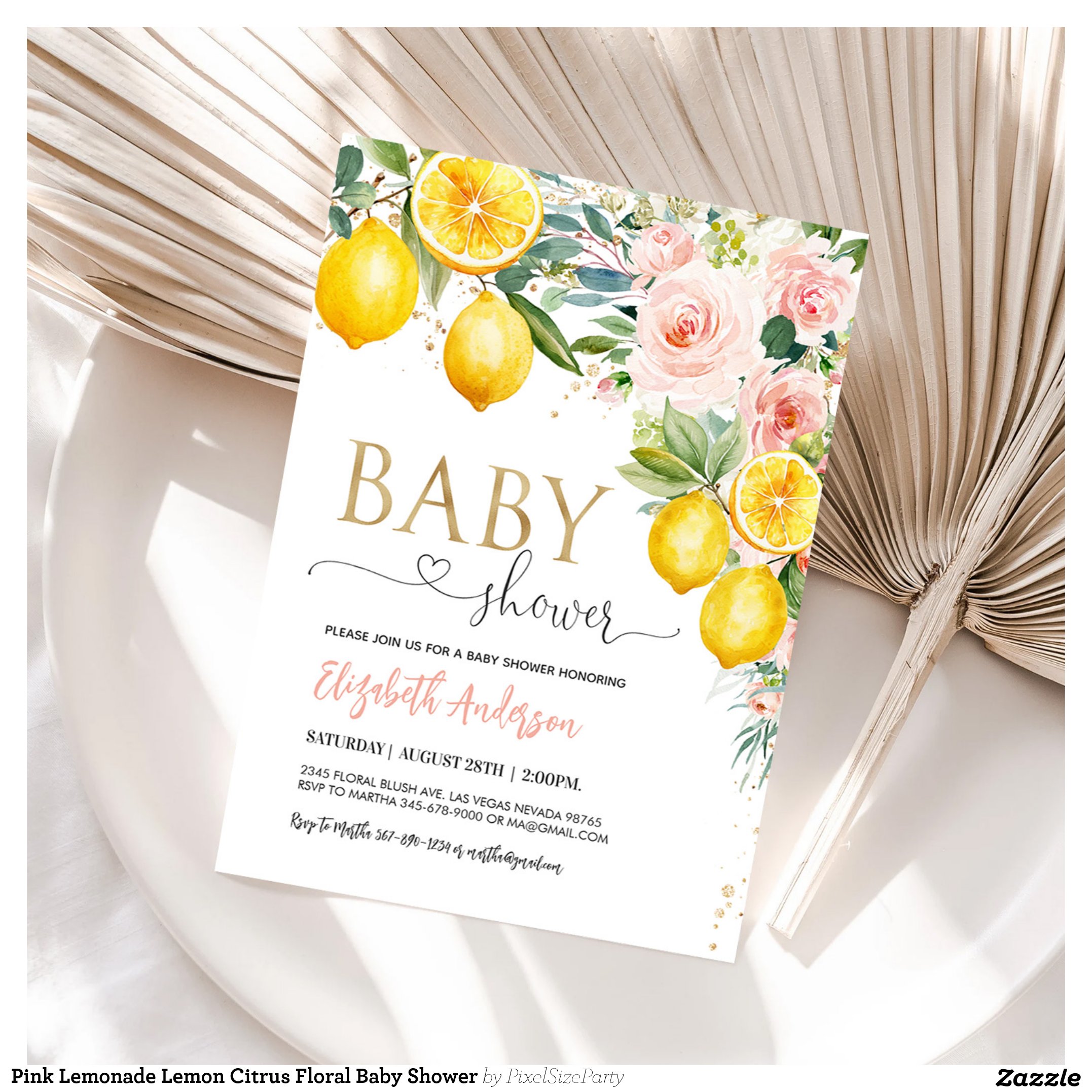 Pink Lemonade Lemon Citrus Floral Baby Shower Invitation
