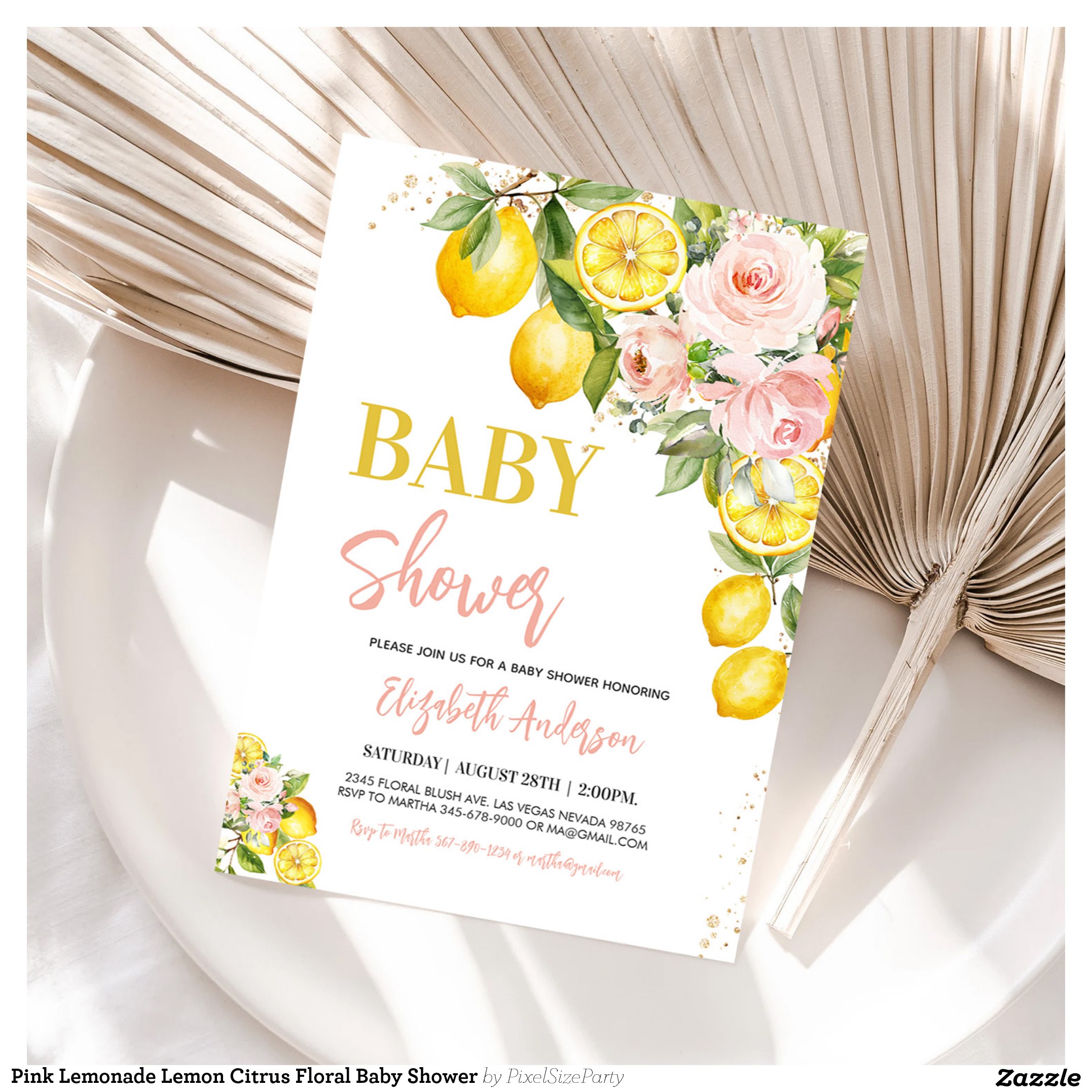 Pink Lemonade Lemon Citrus Floral Baby Shower Invitation
