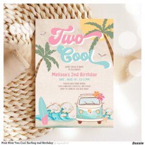 Pink Mint Two Cool Surfing 2nd Birthday Invitation