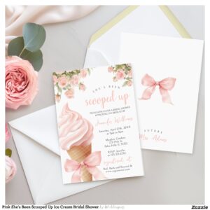 Pink She's Been Scooped Up Ice Cream Bridal Shower Invitation