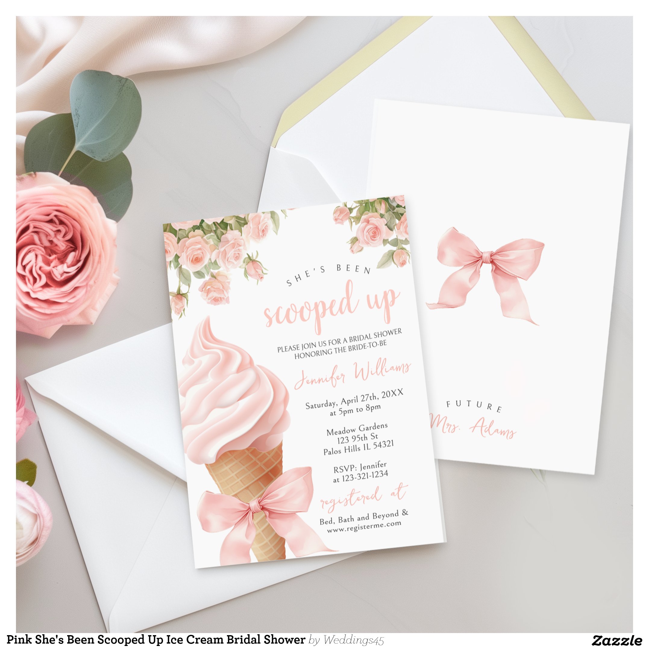 Pink She's Been Scooped Up Ice Cream Bridal Shower Invitation