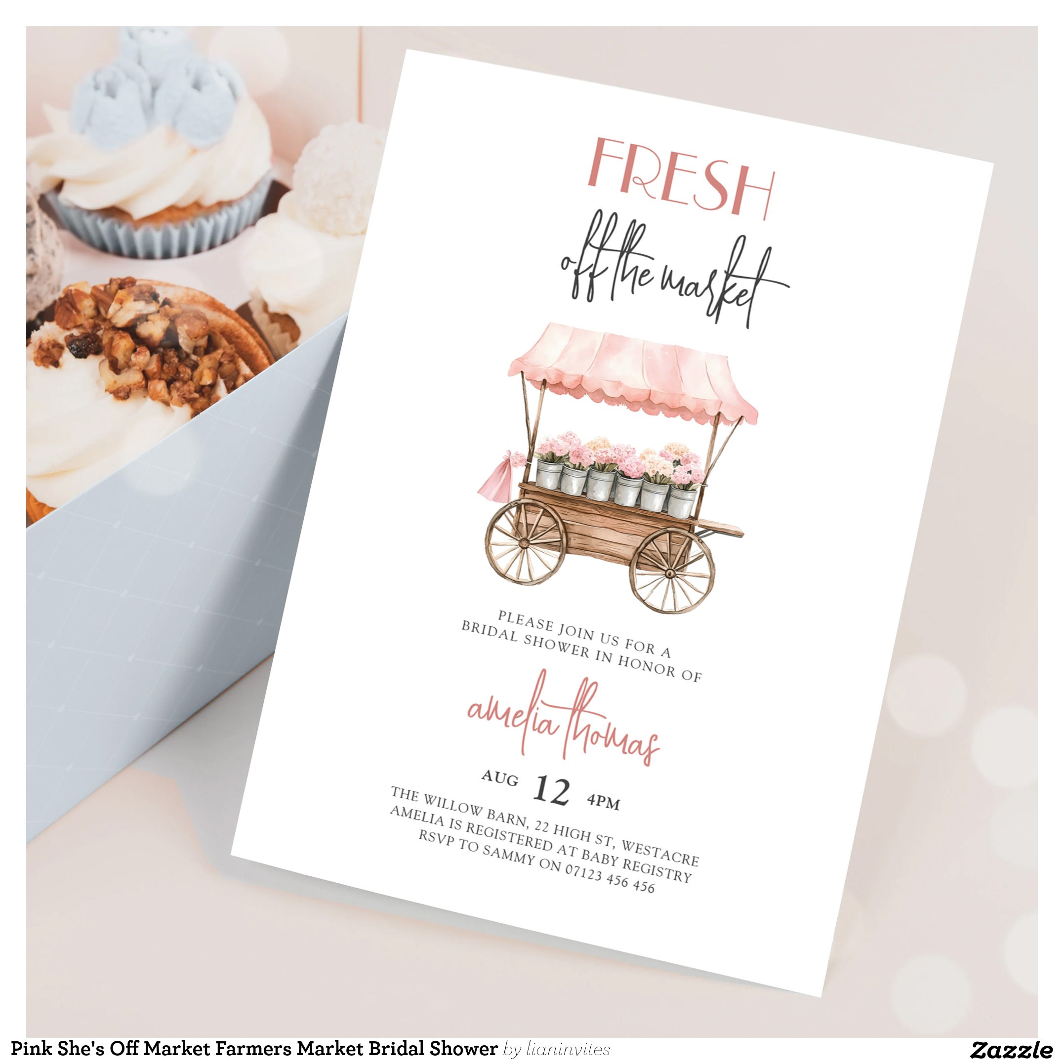 Pink She's Off Market Farmers Market Bridal Shower Invitation