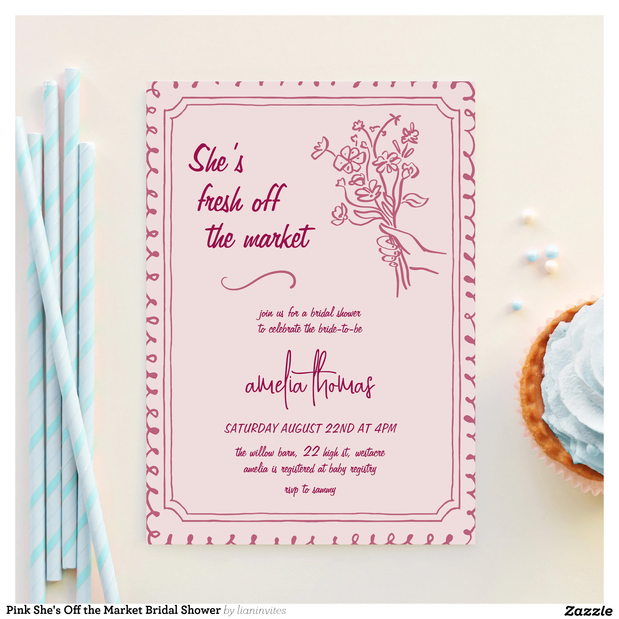 Pink She's Off the Market Bridal Shower Invitation