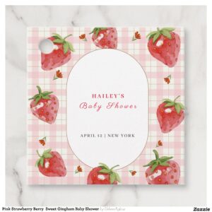 Pink Strawberry Berry Sweet Gingham Baby Shower Favor Tags