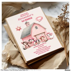 Pink Western First Birthday Rodeo Baby Girl Invitation