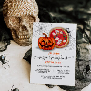 Pizza and Pumpkins Carving Halloween Party Invitation